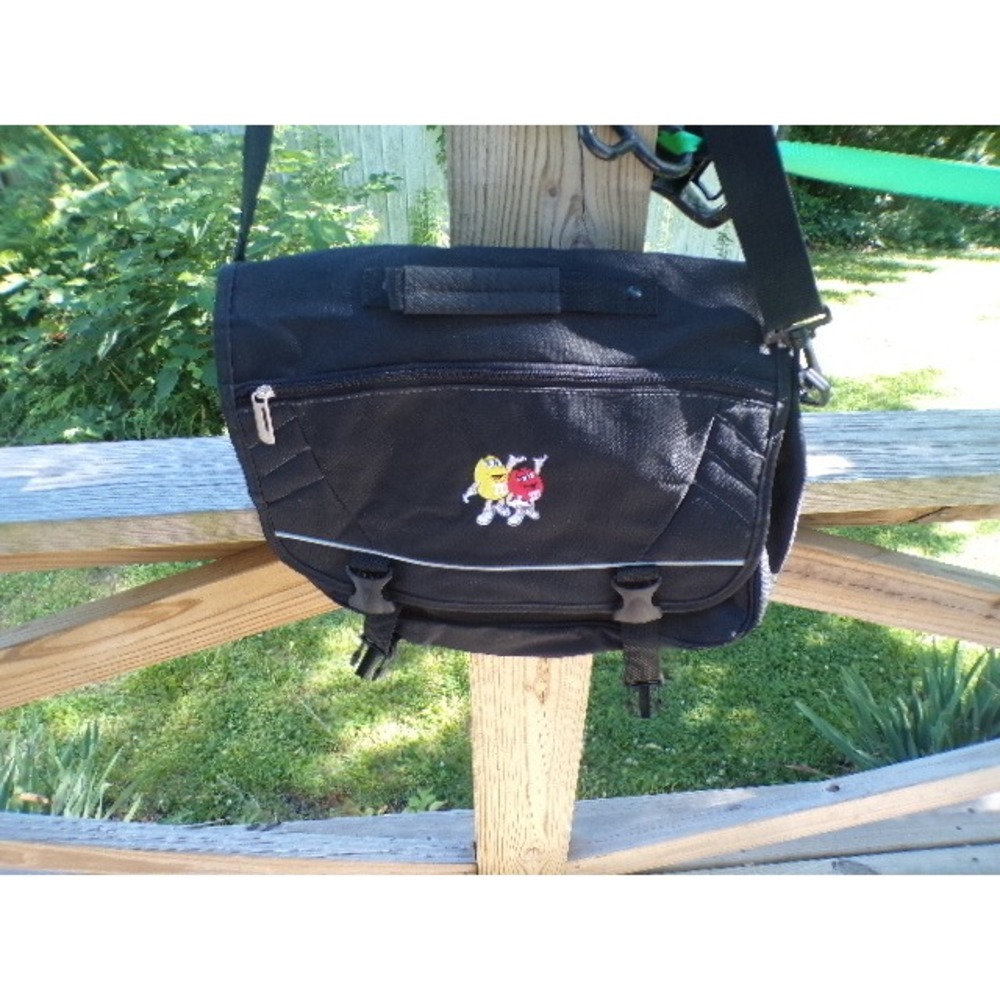 M&M's World Messenger Bag Black Canvas Yellow Red Character Embroidered Laptop